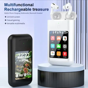 Airpods with 2.8 inch HD Touch Screen 8000mah power bank Earphones ANC & ENC Noise Reduction Wireless Earbuds